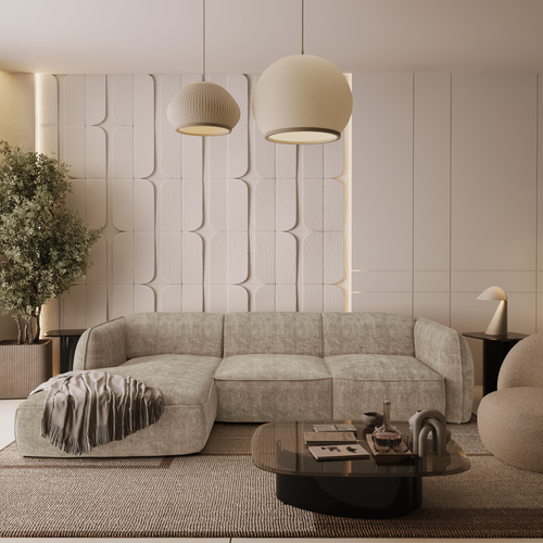 Sia Home - Hoekbanken links LIVIA - Fluweel weefsel - Mol - 272cm