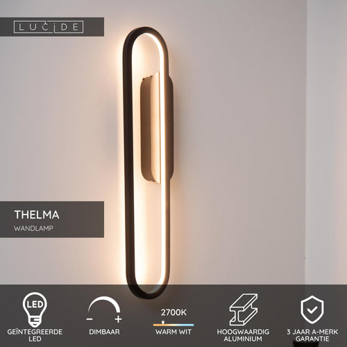 Lucide wandlamp THELMA - Geïntegreerde LED - Zwart