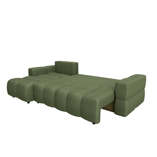 Sia Home - Linkshoekbank met slaapfunctie GABRIEL - kruisbinding olijfgroen 286cm
