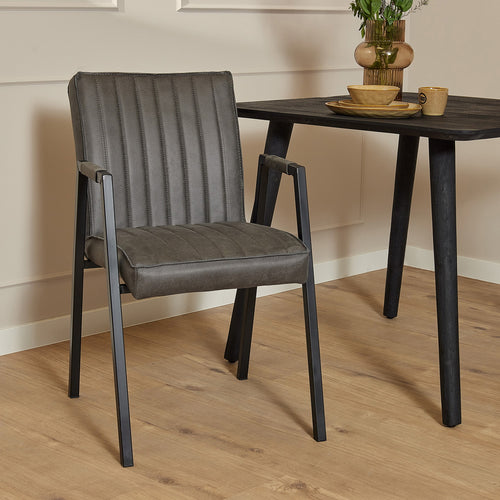 StarFurn Eetkamerstoel Tivoli - Antraciet - Incl. Armleuning - 52x65x88cm - Set van 2