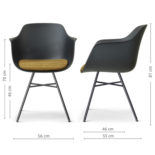 Nolon Noa-Liz eetkamerstoel zwart met mosgroen zitkussen - zwart onderstel