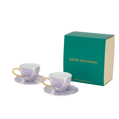 Urban Nature Culture Good Morning kopje Cappuccino/Tea en bord Valuri Violet - set van 4 - in cadeauverpakking