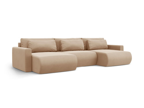 Cosmopolitan Design Converteerbare panoramische bank met opbergdoos Belfast 4-zits, flueel amandelbeige - 149x340x84cm