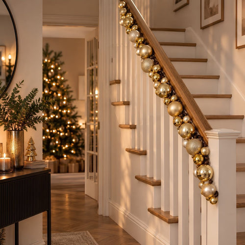 Mica Decorations Kerstslinger Goud 180 cm - Gouden Kerstslinger met Kerstballen - Kerstdecoratie voor Schouw, Trap of Kerstboom - Gemaakt van