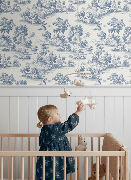 Sanders & Sanders behang toile de jouy print blauw - 53 cm x 10 m - 641035