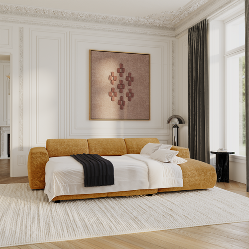 Sia Home - Hoekbanken YUMA - Fluweel met reliëf - Mosterd - 283cm - vtwonen shop