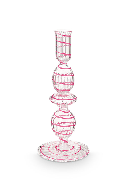 Pip Studio - Kandelaar - Roze - Glas Swirl - 20cm - vtwonen shop