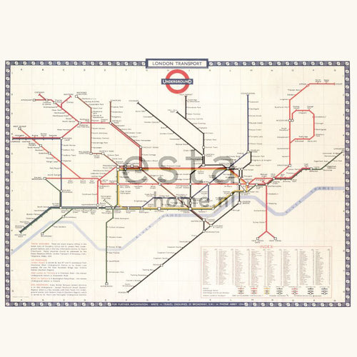 ESTAhome fotobehang metro plattegrond van Londen beige, rood en blauw - 279 x 279 cm - 158209 - vtwonen shop