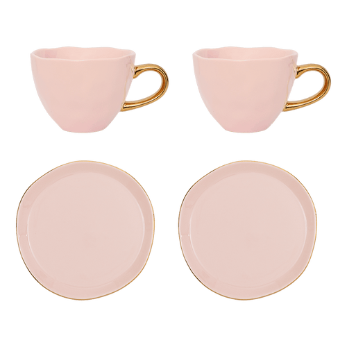 Urban Nature Culture Good Morning kop Cappuccino/Tea and bord Old Pink, set of 4, in geschenkverpakking - 22.5x20.5x13.5cm - vtwonen shop