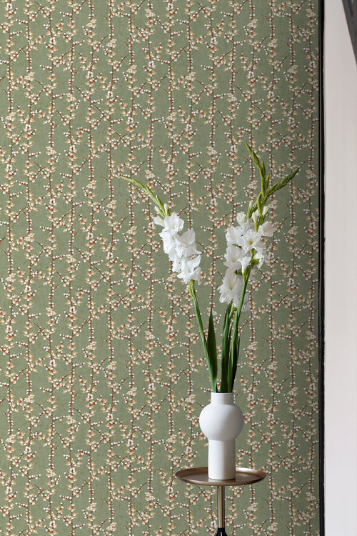 Sanders & Sanders behang bloesemtak vergrijsd olijfgroen en wit - 53 cm x 10 m - 640182
