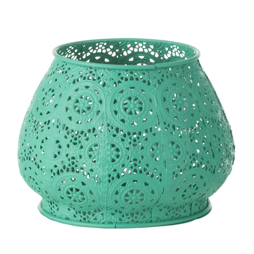 J-Line theelichthouder Cylinder - metaal/glas - cyaan - large