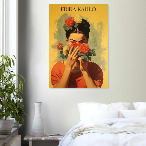 Artfulprints Poster met Lijst Frida Kahlo - Behind the bloom   - 30x40 cm - Geel