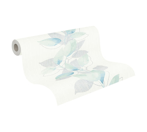 A.S. Création behang bloemmotief wit, groen, grijs en blauw - 53 cm x 10.05 m - AS-378151