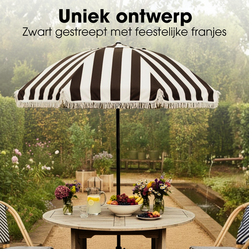 Mica Decorations Parasol Osborn - Stokparasol 238 x Ø220 cm - Strandparasol of Tuinparasol voor Schaduw - Zwart Wit Design
