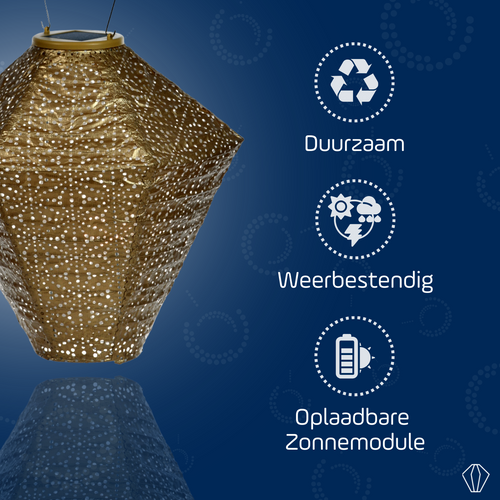 Lumiz solar lampion - sashiko diamond - 28 cm - goud - vtwonen shop