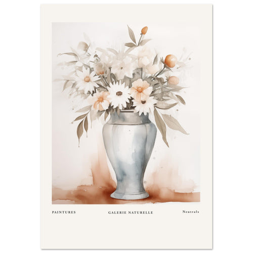 Artfulprints Poster met Lijst Bloemen in vaas 1   - 70x100 cm - Taupe