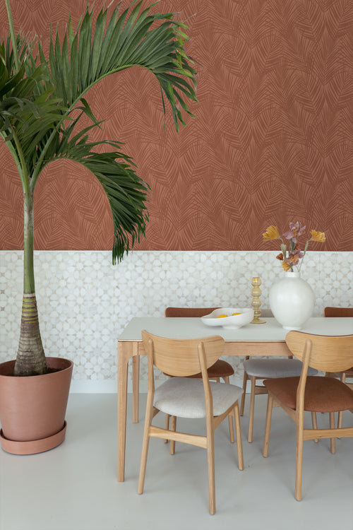 ESTAhome behang palmbladeren terracotta - 53 cm x 10.05 m - 139370