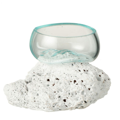 J-Line vaas Op Voet Lava - steen/glas - wit/transparant - extra small - Ø 10 cm