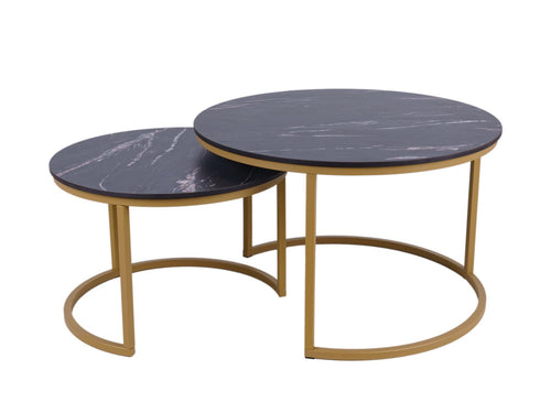 MaximaVida ronde salontafel set Firenze XL 75 en 58 cm champagne goud - zwart HPL marmer look - vtwonen shop