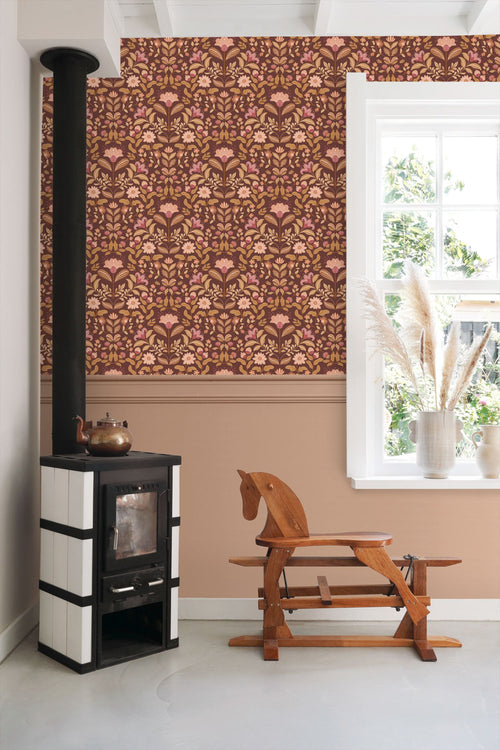 ESTAhome behang vintage bloemen mauve paars en groen - 50 x 900 cm - 131895