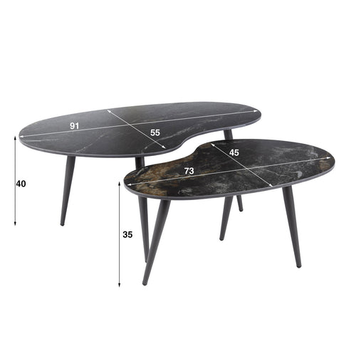 Giga Meubel Salontafel Fossil - Zwart Keramiek - Set van 2 - 91x55x35cm - vtwonen shop