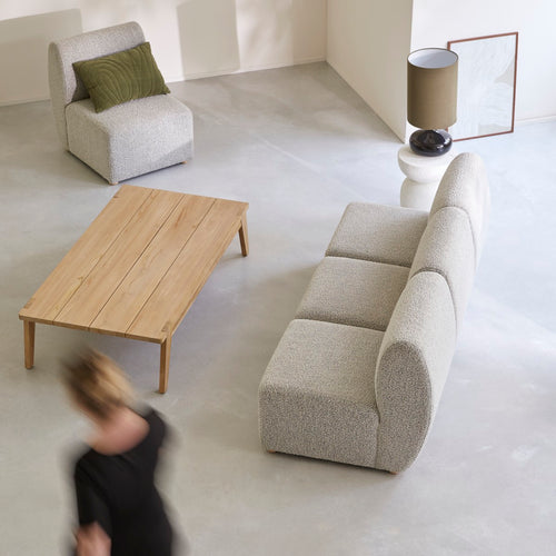 Tikamoon Modulaire 3-zitsbank van massief acacia en grijze stof - Grijs - vtwonen shop