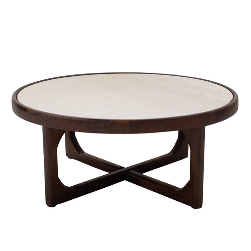 Giga Meubel Salontafel Ayase Rond - Marmer/Hout - Donkerbruin - Set van 2 - vtwonen shop