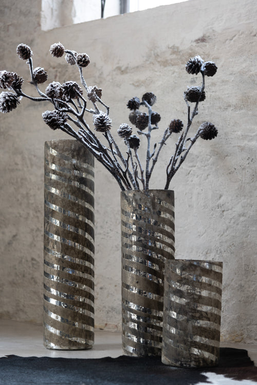 J-Line vaas Strepen Rond - glas - zilver - small - 28 cm hoog - vtwonen shop