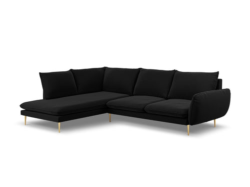 Cosmopolitan Design linker hoekbank Vienna 6-zits, flueel, zwart - 185x275x95cm
