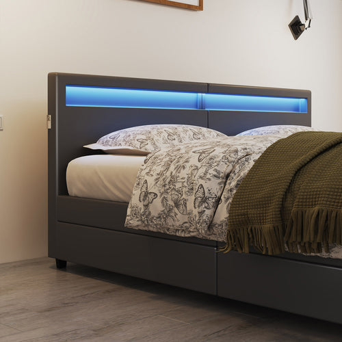 HOME DELUXE - LED bed NUBE - zwart, 270 x 200 cm - inclusief lattenbodem en lades - vtwonen shop