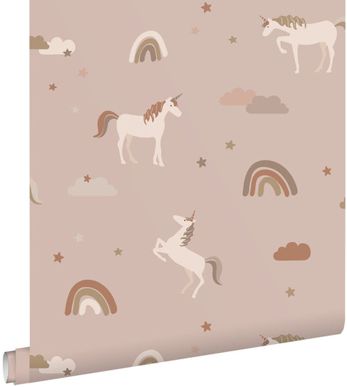 ESTAhome behang unicorns oudroze en terracotta - 50 x 900 cm - 131461