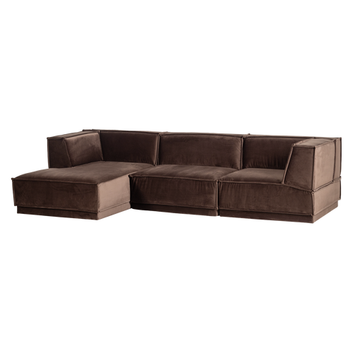 WOOOD chaise longue bank links Manu - Velvet - Bruin - 73x286x160