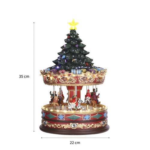 Luville Kerstdorp Carrousel met Kerstboom - Kerstversiering Decoratie Binnen - Draaimolen met Muziek en Verlichting - Kerst Decoratie voor Kerstdorp -