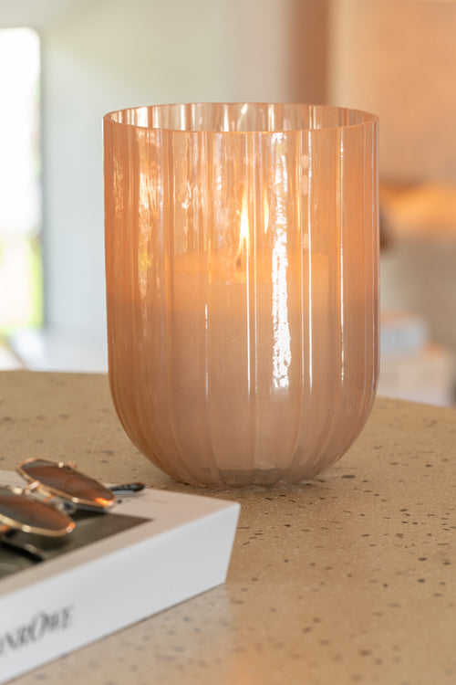 J-Line vaas Yoni Strepen - glas - perzik - medium - Ø 15 cm