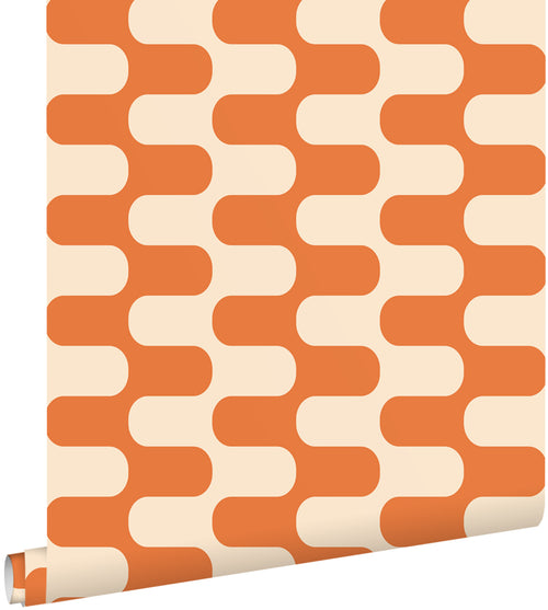ESTAhome behang golvende lijnen oranje en beige - 50 x 900 cm - 132141