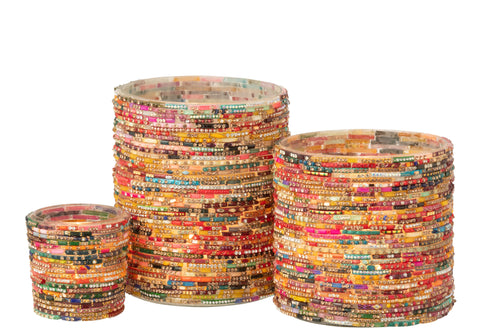 J-Line kaarshouder Kralen - glas - roze/goud - large - vtwonen shop