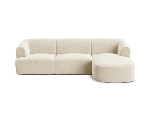 Cosmopolitan Design Modulaire hoekbank rechts Campi 4-zits, flueel lichtbeige - 156x256x70cm