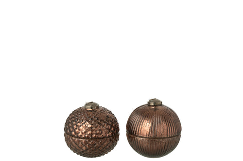 J-Line geurkaars Kerstbal - glas - bruin - small - 2 stuks