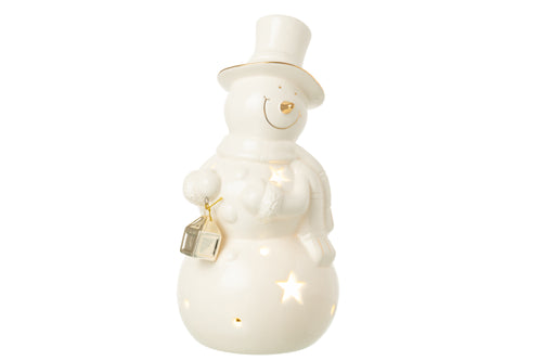 J-Line figuur Sneeuwman - porselein - ecru - large - LED lichtjes - vtwonen shop