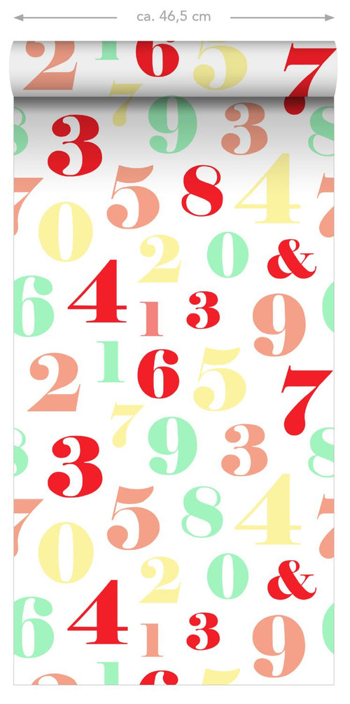 ESTAhome XXL behang cijfers rood, geel, groen en roze - 50 x 900 cm - 158714 - vtwonen shop