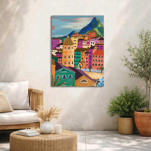 Art for the Home Buitencanvas - Stadje aan de kust - 70x50cm