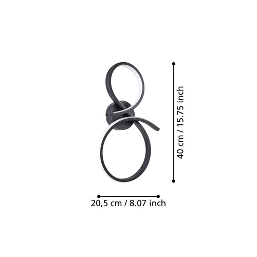 EGLO wandlamp Serpins - led - 40 cm - zwart/wit