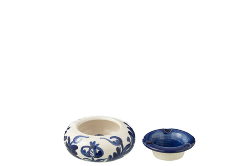 J-Line asbak Granada - keramiek - wit/blauw - small