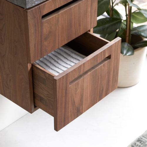 Tikamoon Badkamermeubel in massief notenhout en marmer 40 cm - Donkerbruin - vtwonen shop