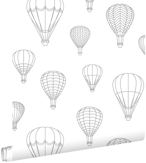 ESTAhome behang luchtballonnen grijs en wit - 50 x 900 cm - 139718 - vtwonen shop