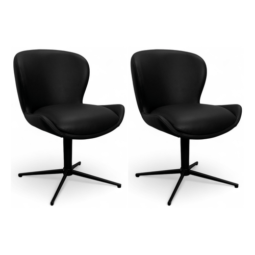 Furnhouse eetkamerstoel Nicklas - Zwart - Leer - Set van 2