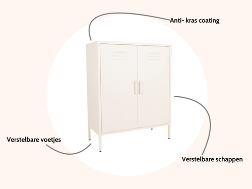 MaximaVida metalen lockerkast Finn 80 x 40 x 102 cm ivoor - 2 schappen - vtwonen shop