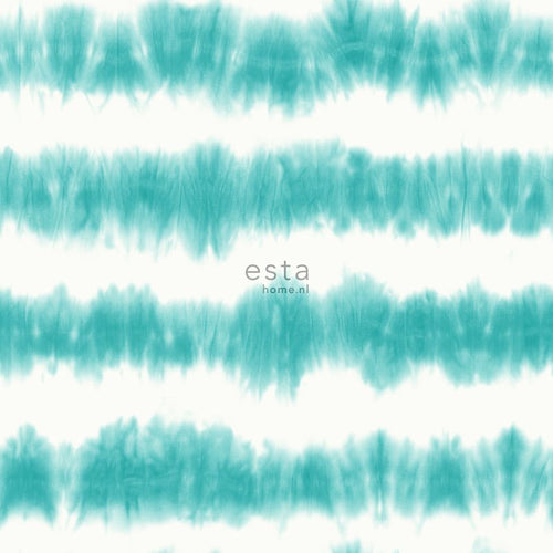 ESTAhome behang horizontale tie-dye shibori strepen turquoise 53 cm x 10.05 m 148687