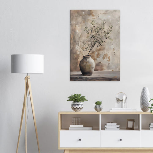 Artfulprints Canvas Rustic olive vase canvas - 100x150 cm - beige