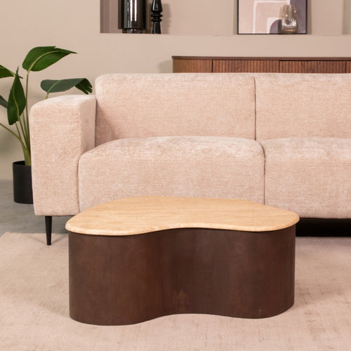 LABEL51 Salontafel Davi - Travertin/Hout - 80x70x31cm - vtwonen shop